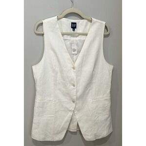 GAP Linen-Blend White  Vest Sleeveless V Neck‎ Blazer Women's Large Tall NWT